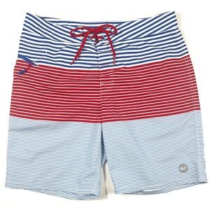 Vineyard Vines Mens 32 Board Shorts Red White Blue Striped Nautical Swim Trunks